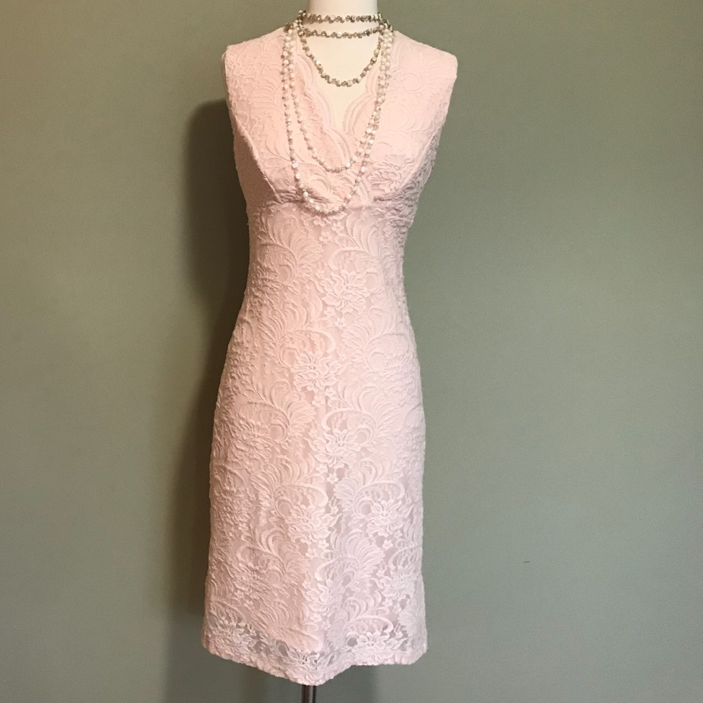 Sleeveless Blush Pink Lace Sheath Dress